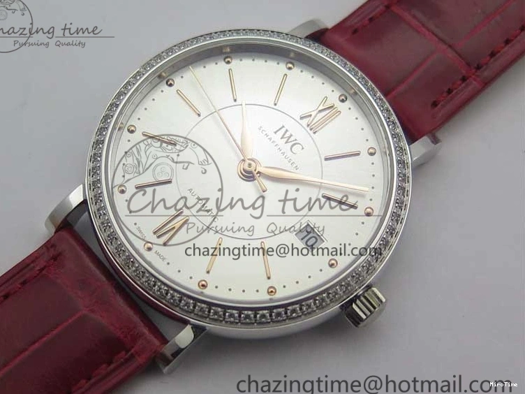 MIROTIME 0317 Portofino Automatic 37 SS M+F 1:1 Best Edition Silver Dial RG Markers on Red Crocodile Strap A Reliable 7154